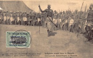 German East Africa Belgian Oc Rwanda Armed Natives Warriors Ethnic postcard B983