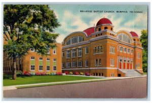 Memphis Tennessee TN Postcard Bellevue Baptist Church Exterior Roadside 1944