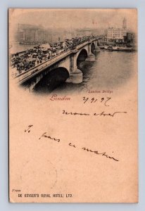 LONDON BRIDGE ENGLAND KEYSER'S ROYAL HOTEL REICHENWEIER COURT SIZE POSTCARD 1897