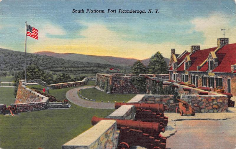 South Platform, Ft. Ticonderoga, N.Y.,  Early Linen Postcard, Unused