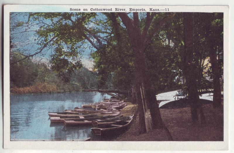 P803 old card scene on cottonwood river, emporia kansas, row boats
