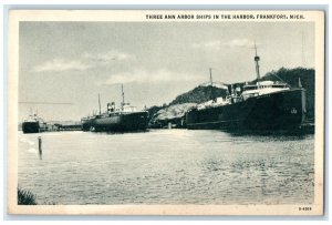 1940 Three Ann Arbor Ships Harbor Frankfort Michigan MI Antique Vintage Postcard