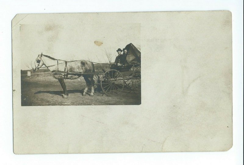 Postcard RPPC Woman and Man In A Horsedrawn Buggy or Wagon Unposted VPC8.