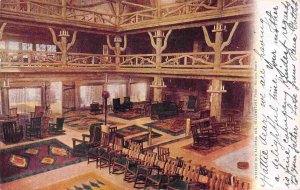 Old Faithful Inn Interior Yellowstone National Park Wyoming 1906 postcard