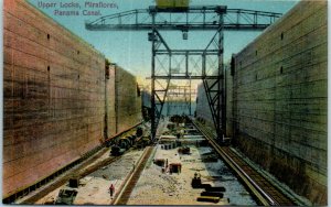 1910s Upper Locks Miraflores Panama Canal Construction Postcard