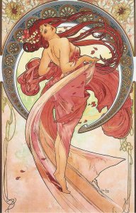 Dance, by Alphonse Mucha Modern Spanish repro postcard. size 16 x 11 cms.