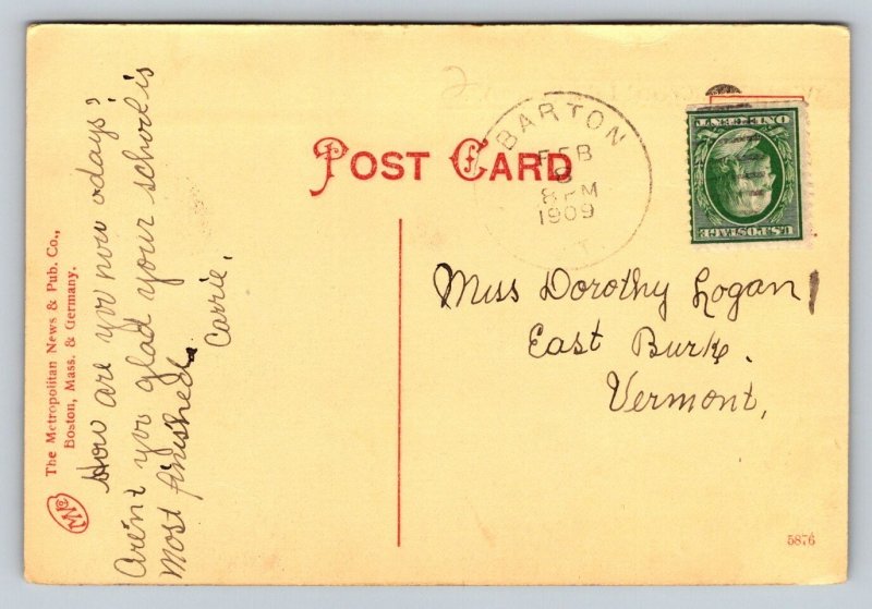 1909  West Shore  Crystal Lake Barton  Vermont   Postcard