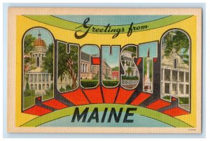 Greetings From Augusta Maine ME, Large Letters Unposted Vintage Postcard