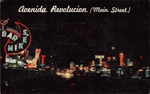 Avenida Revolucion Main Street TIJUANA Night Scene Neon 1950s Vintage Postcard