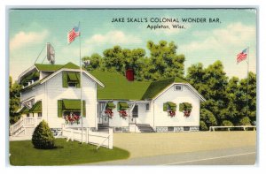 APPLETON, WI Wisconsin ~ Jake Skall's COLONIAL WONDER BAR c1940s Linen Postcard