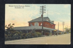 KANKAKEE ILLINOIS CENTRAL RAILROAD DEPOT TRAIN STATION VINTAGE POSTCARD