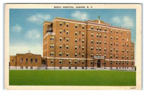 AUBURN, NY New York ~ MERCY HOSPITAL c1940s Linen Cayuga County Postcard