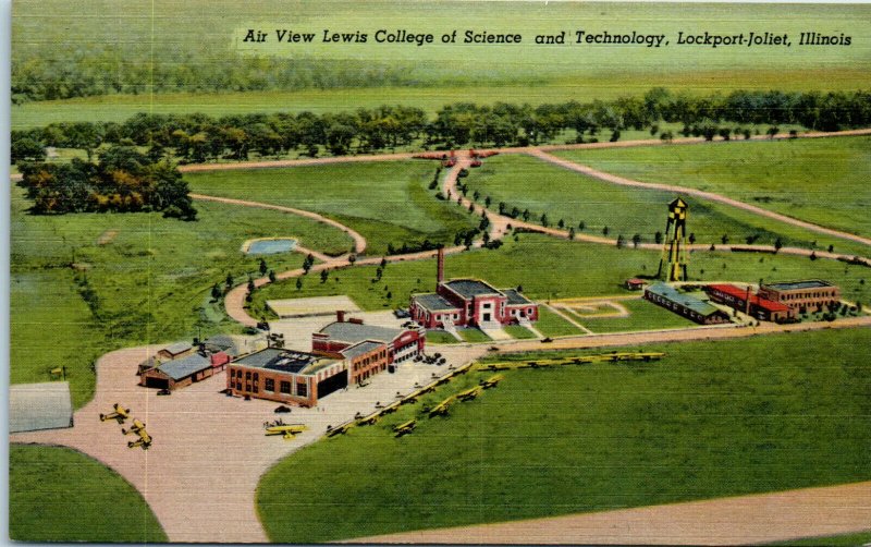 1941 Aerial View of Lewis College Lockport-Joliet Illinois Postcard