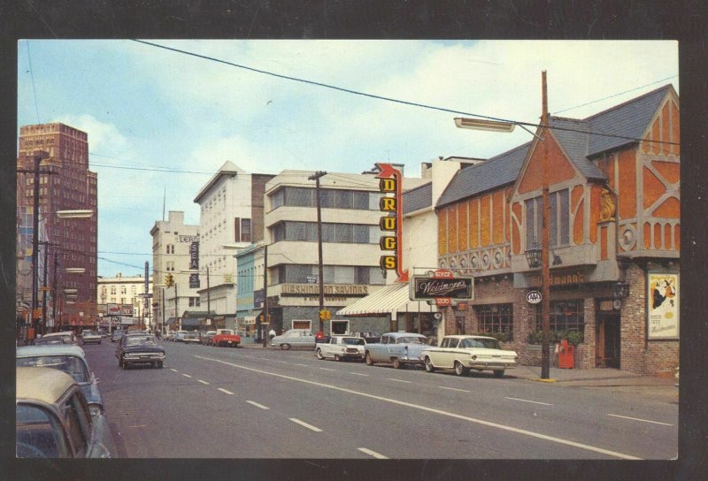 MERIDIAN MISSISSIPPI DOWNTOWN STREET SCENE OLD CARS STORES VINTAGE POSTCARD