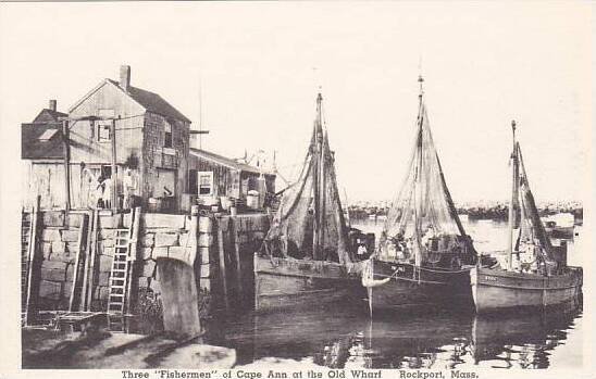 Massachusetts Rockport Three Fishmen Of Cape Ann At The Old Wharf Albertype