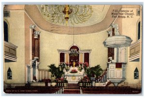 1951 Interior Of Main Post Chapel Chandelier Scene Fort Bragg NC Posted Postcard