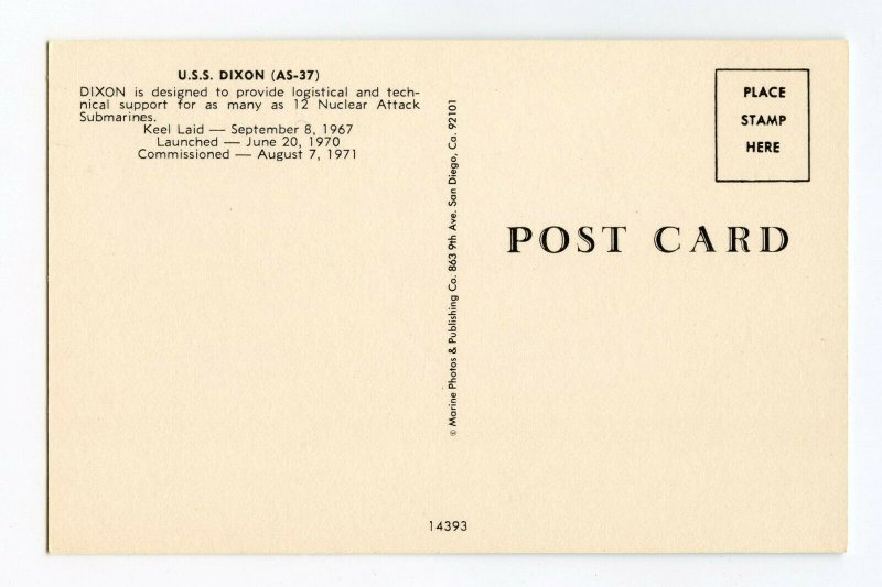 Postcard U.S.S. Dixon (AS-37) Standard View Card