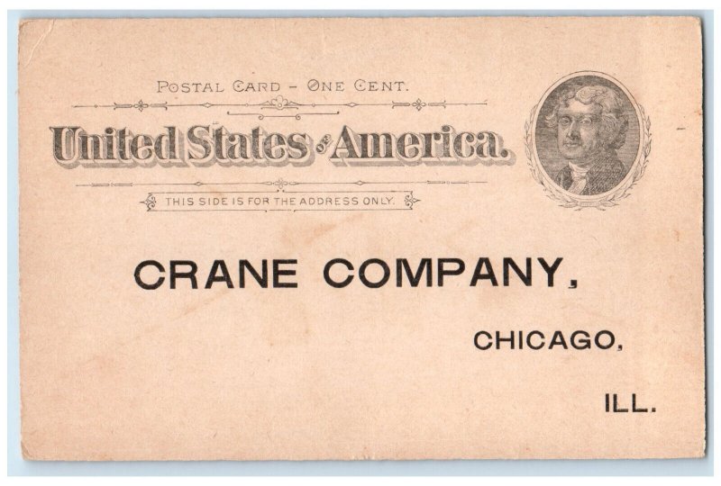 1895 Form 609 Crane Company Chicago Illinois IL Antique Unposted Postcard
