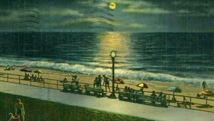 Postcard View of Moonlight on the Ocean in Virginia Beach, VA.       P1