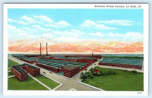 LA SALLE, Illinois IL ~ Birdseye WESTCLOX WATCH FACTORY c1930s Linen Postcard