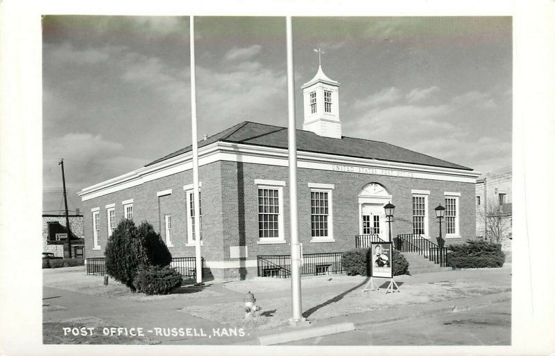 RPPC Postcard; US Post Office, Russell KS Russell County Unposted