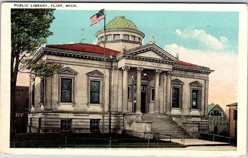 Postcard LIBRARY SCENE Flint Michigan MI AK5263