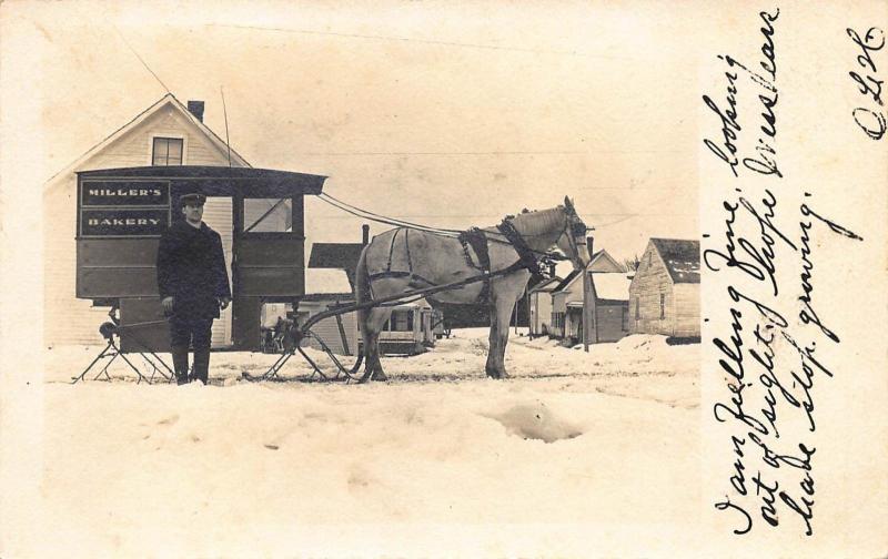 Laconia NH Miller's Horse Drawn Bakery Wagon Real Photo Postcard