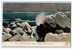 c1910's Rock's Nantasket Beach MA, Showing Ice On The Rocks Antique Postcard