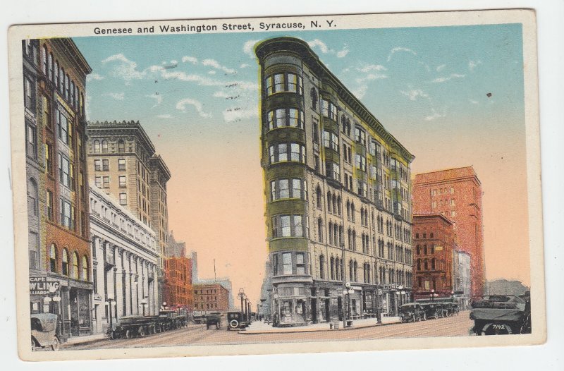 P2032 1921 postcard old cars buildings washington street syracuse ny