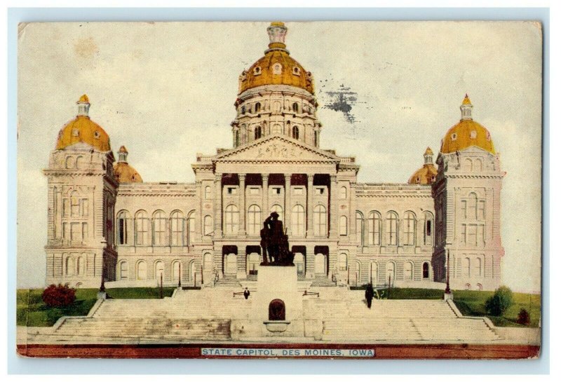 1910 View Of State Capitol Building Des Moines Iowa IA Posted Antique Postcard