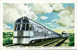 Postcard The Nebraska Zephyr Daily Between Chicago Omaha & Lincoln 1950s M74