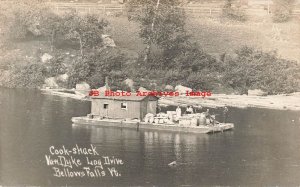 VT, Bellows Falls, Vermont, RPPC, Van Dyke Log Drive Cook Shack Barge, Logging