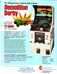 Demolition Derby Video Arcade Game FLYER Vintage Retro Race Car Driving Art 1977