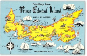 PRINCE EDWARD ISLAND Canada Map Gulf of St. Lawrence 1960s Vintage Postcard
