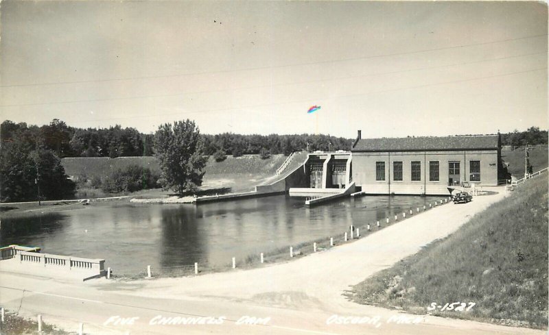 1940a Michigan Oscoda Five Channels Dam PPC Photo Postcard 22-11224