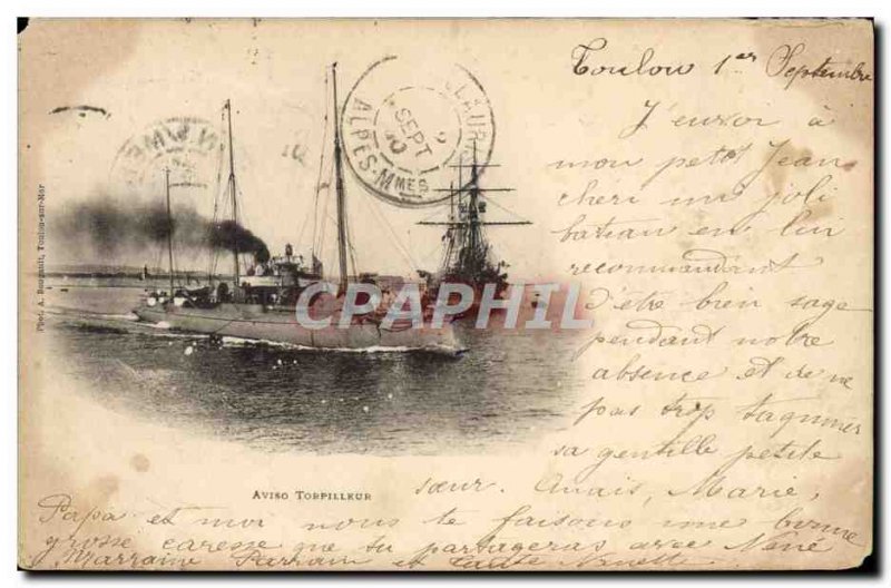 Old Postcard warship destroyer Aviso