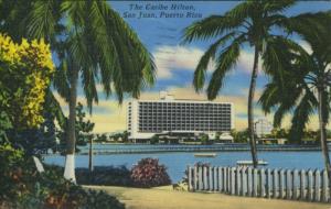 Caribe Hilton Hotel San Juan Puerto Rico Porto Rico c1954 Linen Postcard E5