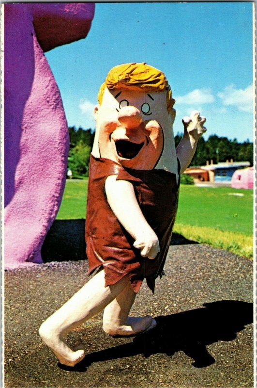Barney Rubble Statue, Flintstone's Bedrock City Custer SD Vintage Postcard E15