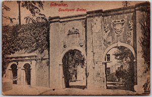 Gibraltar Southport Gates Antique Sculptured Wall Entrance Postcard