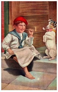 Dog and Boy smoking a pipe