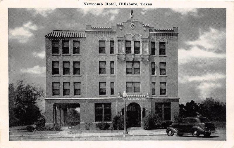 D40/ Hillsboro Texas Tx Postcard 1942 Newcomb Hotel Building