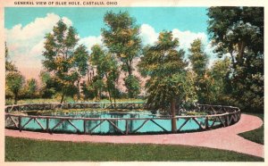 Vintage Postcard 1920's General View of Blue Hole Spring Castalia Ohio OH