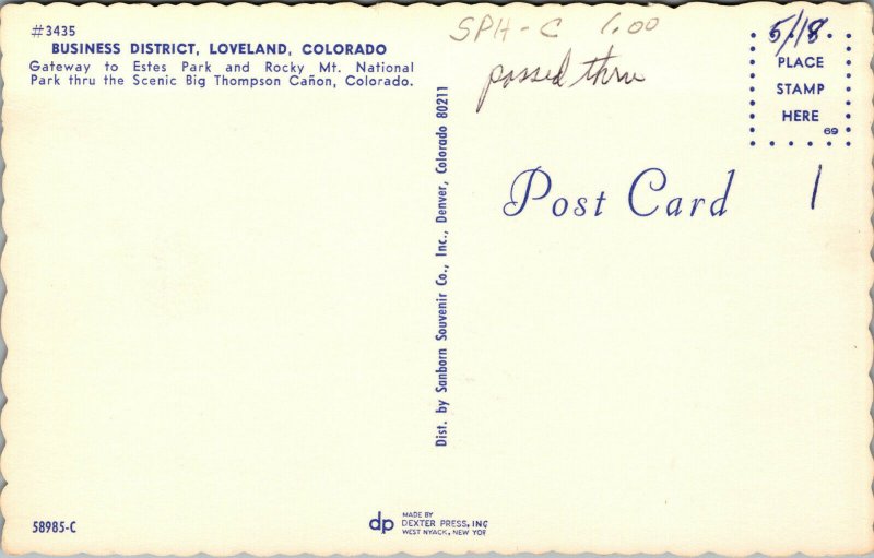 Vtg 1960s Business District BPOE Liquor Coors Sign Loveland Colorado CO Postcard