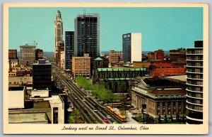 Columbus Ohio 1970s Postcard West On Broad Street Bus Cars