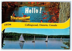 1976 Hello from Collingwood Ontario Canada Boating Multiview Vintage Postcard