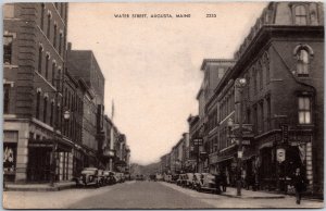 VINTAGE POSTCARD VIEW DOWN WATER STREET AT AUGUSTA MAINE MAILED 1945