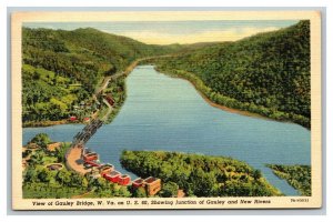 Vintage 1930's Postcard Aerial View Gauley Bridge on US 60 West Virginia