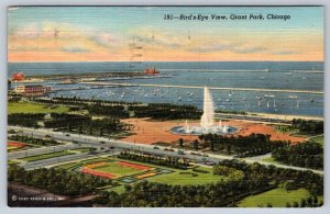 Grant Park, Chicago IL, 1950 Linen Birds Eye View Postcard, Savings Bond Cancel