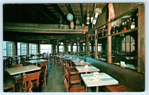 WOODS HOLE HARBOR, Cape Cod MA ~ Roadside LANDFALL RESTAURANT 1950s-60s Postcard