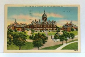 Baltimore Maryland MD Birds Eye View Johns Hopkins Hospital Linen Postcard 